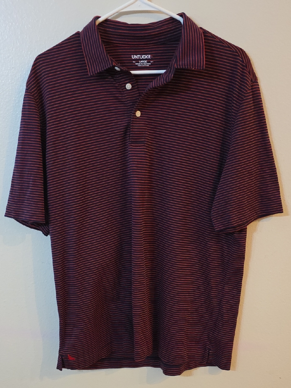 UNTUCKit Large Men's Burgundy Polo with Thin Black Stripes